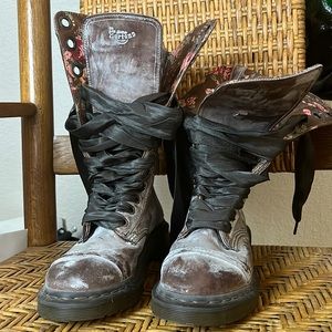 Distressed Lace up Doc Marten boots with floral lining